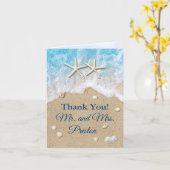 Blue Beach Waves & Starfish Carte de remerciements (Fleur jaune)