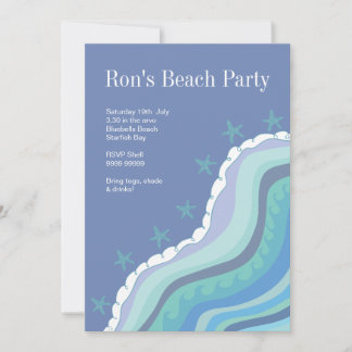 Blue Beach Waves Starfish Summer Party Invitation