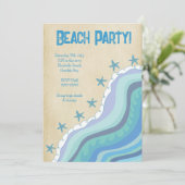 Blue Beach Waves Starfish Summer Party nodiging Kaart (Staand voorkant)