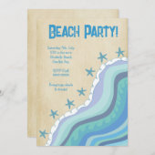 Blue Beach Waves Starfish Summer Party nodiging Kaart (Voorkant / Achterkant)