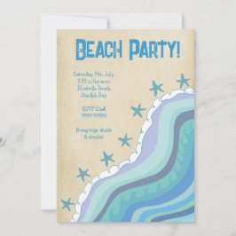 Blue Beach Waves Starfish Summer Party nodiging Kaart