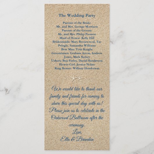 Blue Beach Waves Trouwprogramma Programma (Achterkant)