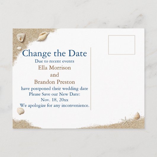 Blue Beach Waves Verander de datum Aankondigingskaart (Achterkant)