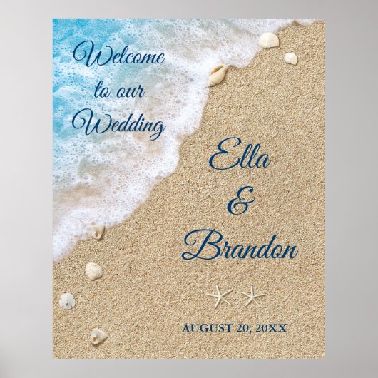 Blue Beach Waves Wedding Poster (Voorkant)