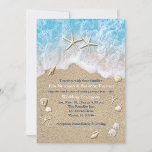 Blue Beach Waves & Zeester Bruiloft Uitnodiging