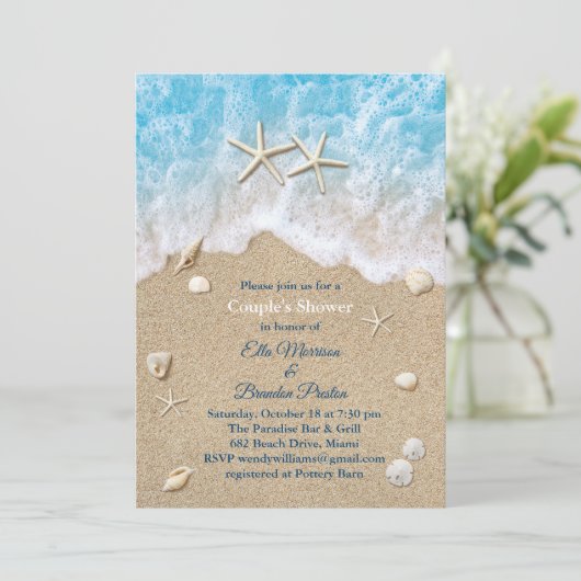 Blue Beach Waves & Zeestervis Couple's Douche Kaart (Staand voorkant)