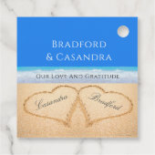 Blue Beach Wedding 2 Harten in het zand Bedankjes Labels (Achterkant)