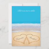 Blue Beach Wedding 2 Harten in het zand Bedankkaart (Achterkant)