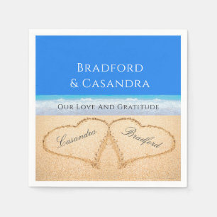 Blue Beach Wedding 2 Harten in het zand Servet