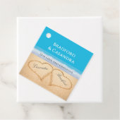 Blue Beach Wedding 2 Harten in zand paper P Bedankjes Labels (In situ)