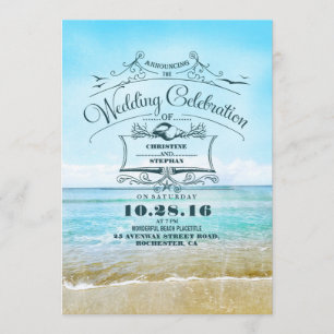 Blue Beach Wedding Aankondiging Uitnodigingen