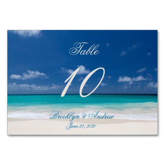 Blue Beach Wedding Carte de lieu Cartes de table (Devant)