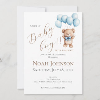 Blue Bear Baby Shower Boy invitation Kaart
