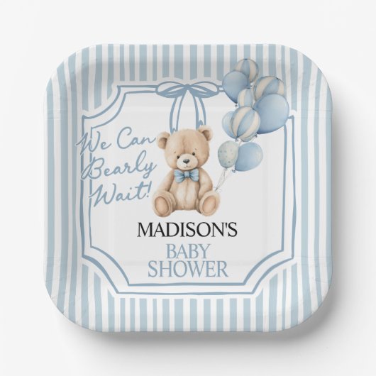 Blue Bear Baby Shower  Papieren Bordje (Voorkant)
