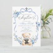 Blue Bear Baptism Bow Coquette Invitation (Debout devant)