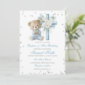 Blue Bear Baptism & First Birthday Invitation (Debout devant)