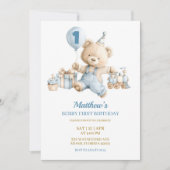 Blue Bear Boy Beary first birthday invitation (Devant)