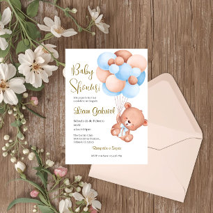 Blue Bear Espagnol Baby shower Boy invitation