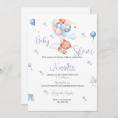 Blue Bear Espagnol Baby shower Boy invitation (Devant / Derrière)