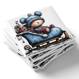 Blue Bear Santa Sled Christmas Magnet Magneet