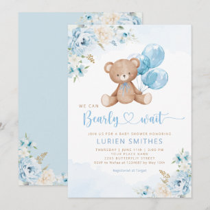 Blue Bearly Wait Boho Teddy Bear Boy Baby shower Kaart