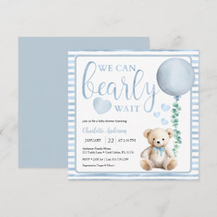 Blue Bearly Wait Teddy Bear Baby shower Uitnodigen Kaart