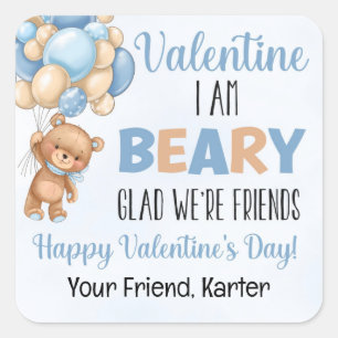 Blue Beary Glad We zijn vrienden Valentijnsdag Vierkante Sticker