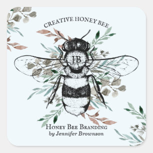 Blue Bee Appiary Bloemen Honing Marketing Vierkante Sticker