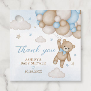 Blue Beer Balloons Baby shower Square Bedankjes Labels
