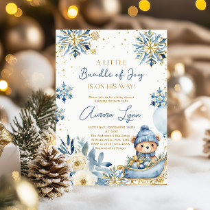 Blue Beer Christmas Winter Boy Baby shower Kaart