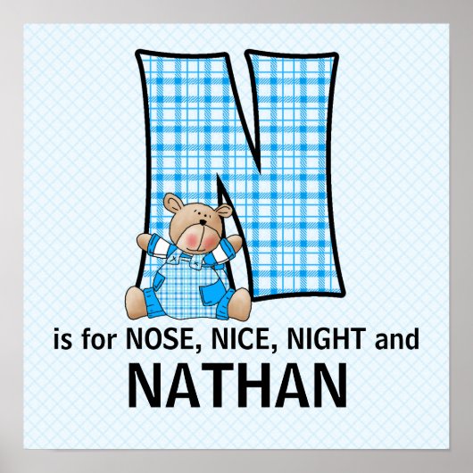 Blue Beer Monogramed Letter N Baby Room Poster (Voorkant)