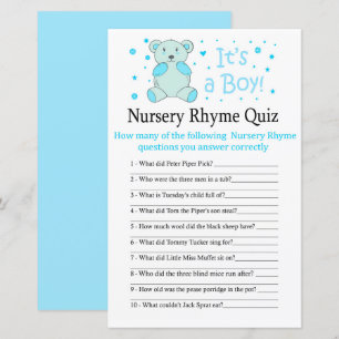 Blue beer Nursery Rhyme Quiz baby shower game