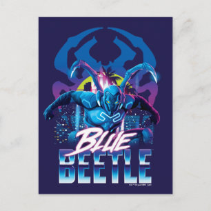 Blue Beetle Retrowave City zonsondergang Briefkaart