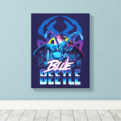 Blue Beetle Retrowave City zonsondergang Canvas Afdruk (Insitu (Houten vloer))