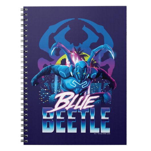 Blue Beetle Retrowave City zonsondergang Notitieboek (Voorkant)
