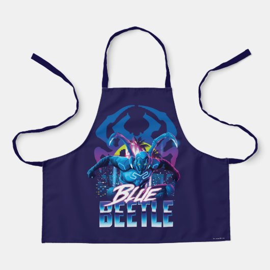 Blue Beetle Retrowave City zonsondergang Schort (Voorkant)