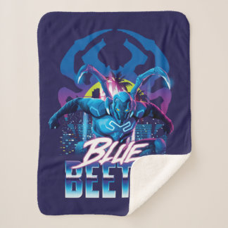Blue Beetle Retrowave City zonsondergang Sherpa Deken