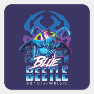 Blue Beetle Retrowave City zonsondergang Vierkante Sticker