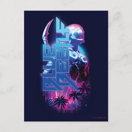 Blue Beetle Retrowave Stadslampjes Briefkaart (Voorkant)
