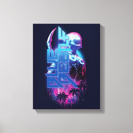 Blue Beetle Retrowave Stadslampjes Canvas Afdruk (Voorkant)