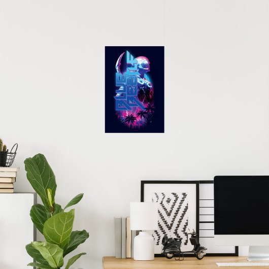 Blue Beetle Retrowave Stadslampjes Poster (Thuiskantoor)