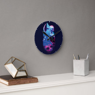 Blue Beetle Retrowave Stadslampjes Ronde Klok