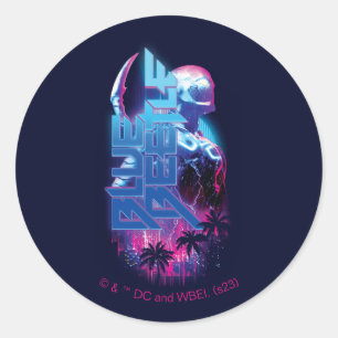 Blue Beetle Retrowave Stadslampjes Ronde Sticker