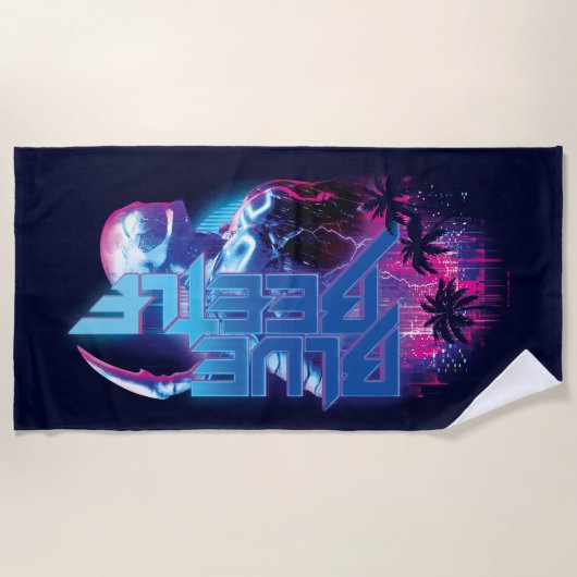 Blue Beetle Retrowave Stadslampjes Strandlaken (Voorkant)