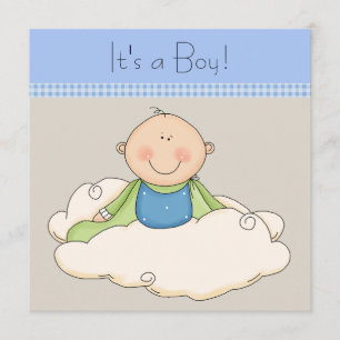 Blue Beige Baby Boy Cloud Baby shower Kaart