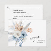 Blue & Beige Boho Floral w Meal RSVP Card (Voorkant / Achterkant)