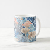 Blue Beige Coral Sealife Ocean Art Koffiemok (Voorkant rechts)