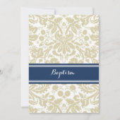 Blue Beige Damask Baptism Invitation Kaart (Voorkant)