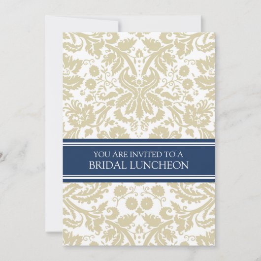 Blue Beige Damask Bridal Lunch Invitation Kaart (Voorkant)