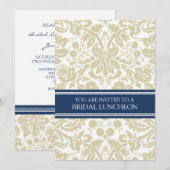 Blue Beige Damask Bridal Lunch Invitation Kaart (Voorkant / Achterkant)
